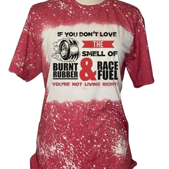 Burnt Rubber And Race Fuel Red Bleached Short Sleeve Graphic T-Shirt - Picture 1 of 7